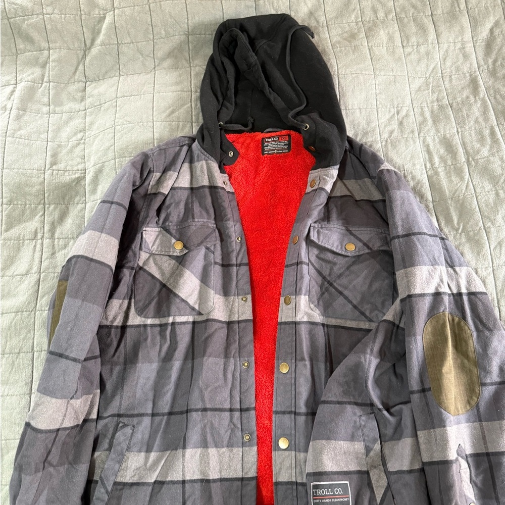 Troll Co. Hooded Flannel Jacket with Faux Fur Lining